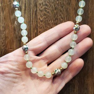 26 Inch 925 Sterling Silver Light Green Semi Precious Stone Floral Necklace